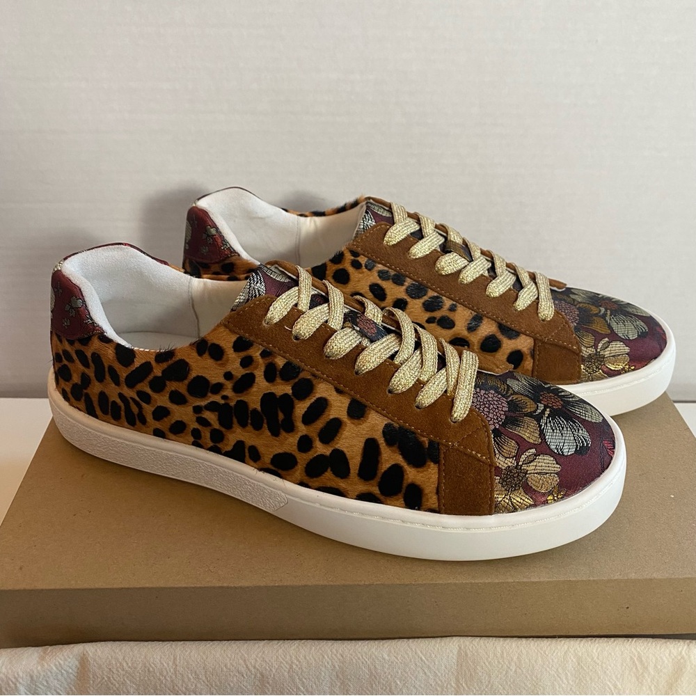 NEW JOHNNY WAS Leopard Print Calf Hair & Floral Sneakers Tennis Shoes | Size 6 - Picture 2 of 14